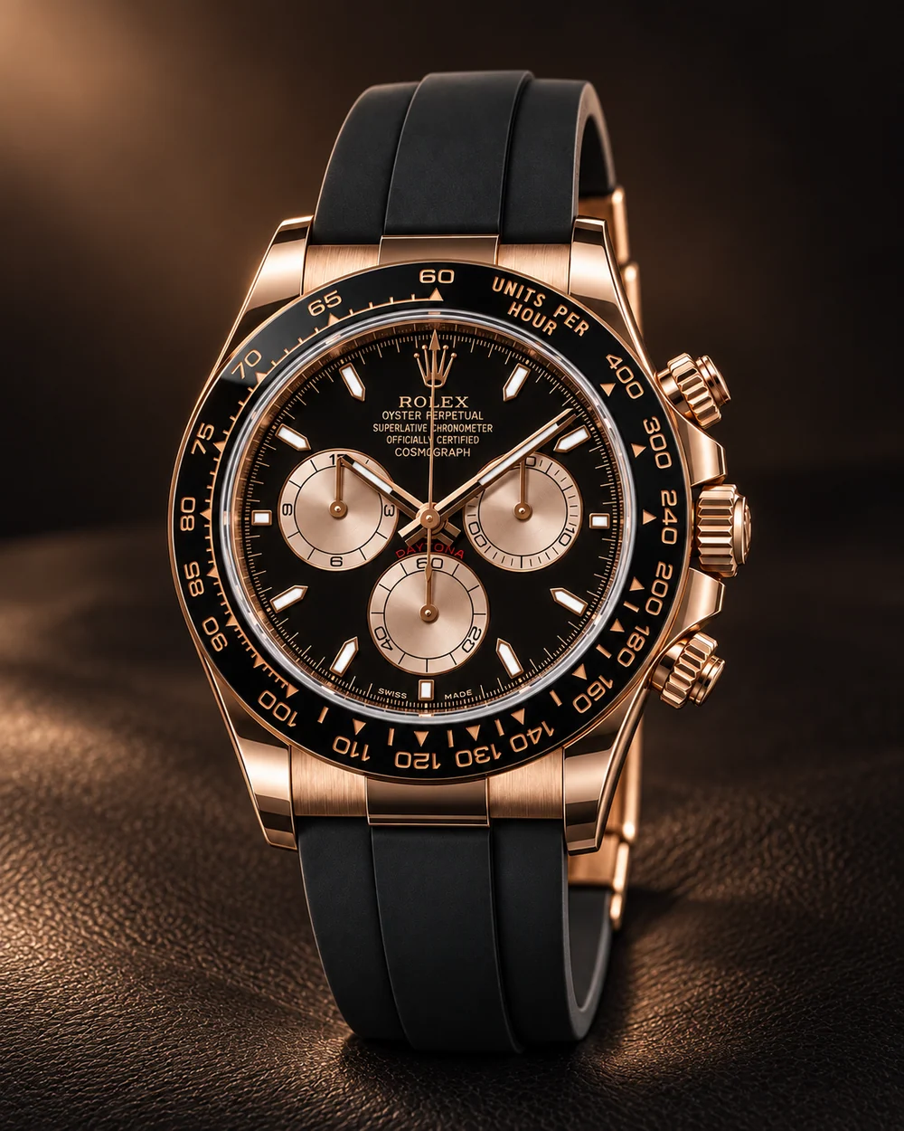 Rolex Daytona, Rosé · Preto, em composição de estúdio